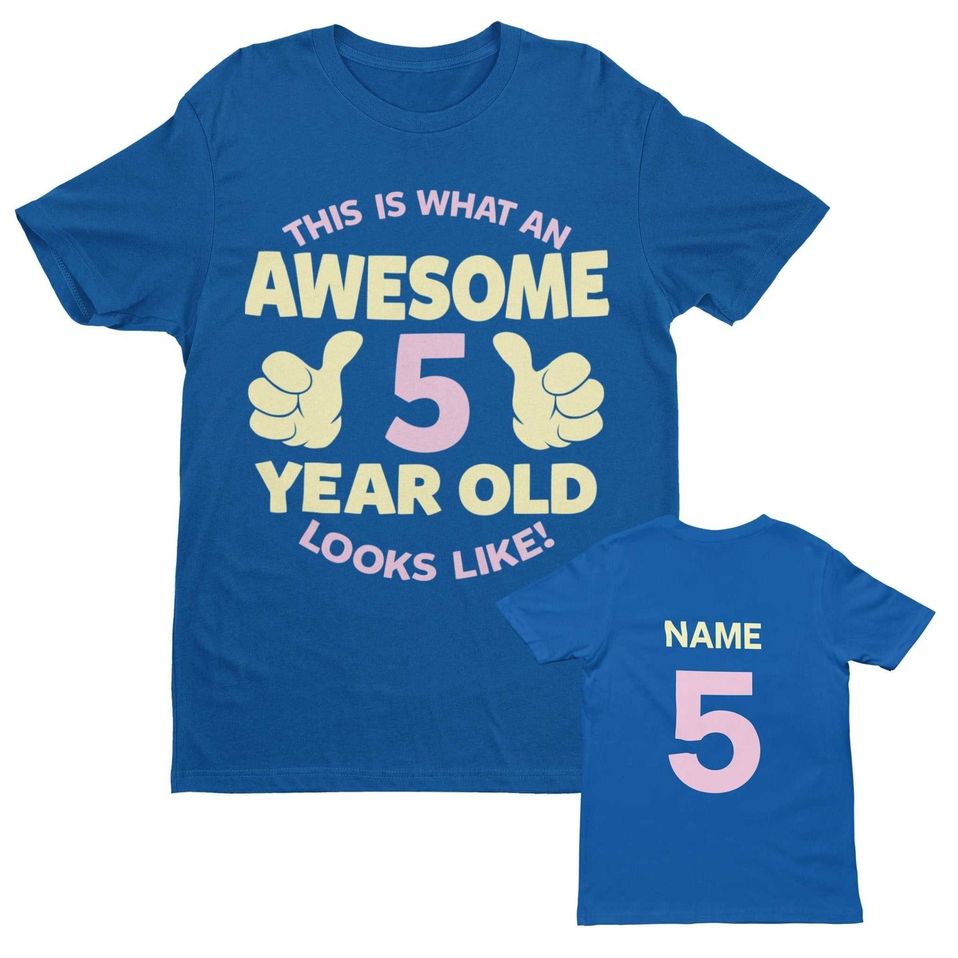 Personalised Girls 5th Birthday T-Shirt Awesome 5 Year Old Name & Age On Back T-Shirt Gift