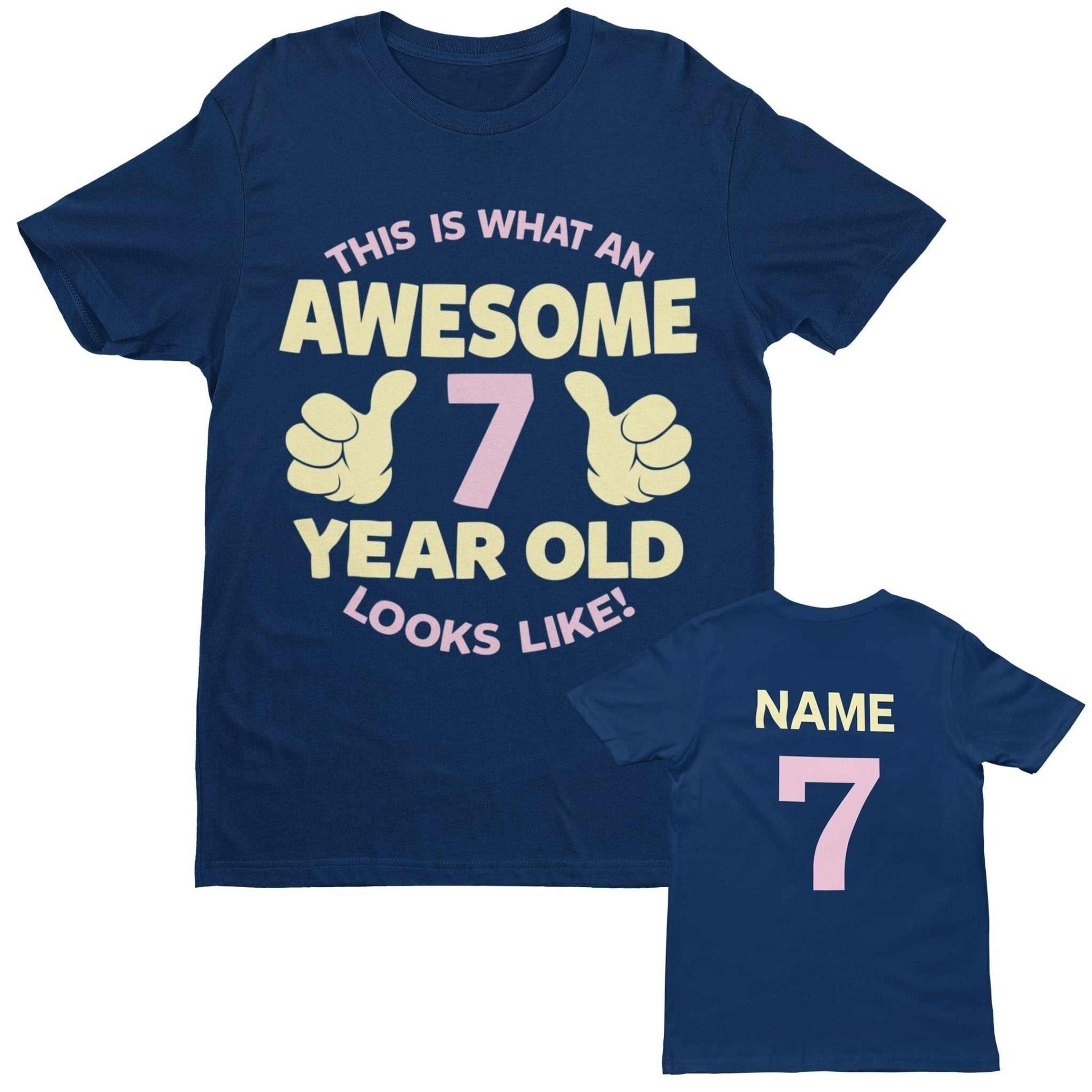 Personalised Girls 7th Birthday T-Shirt Awesome 7 Year Old Name & Age On Back T-Shirt Gift