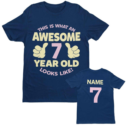 Personalised Girls 7th Birthday T-Shirt Awesome 7 Year Old Name & Age On Back T-Shirt Gift