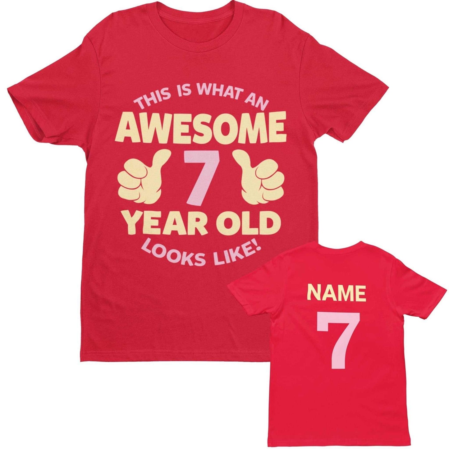 Personalised Girls 7th Birthday T-Shirt Awesome 7 Year Old Name & Age On Back T-Shirt Gift