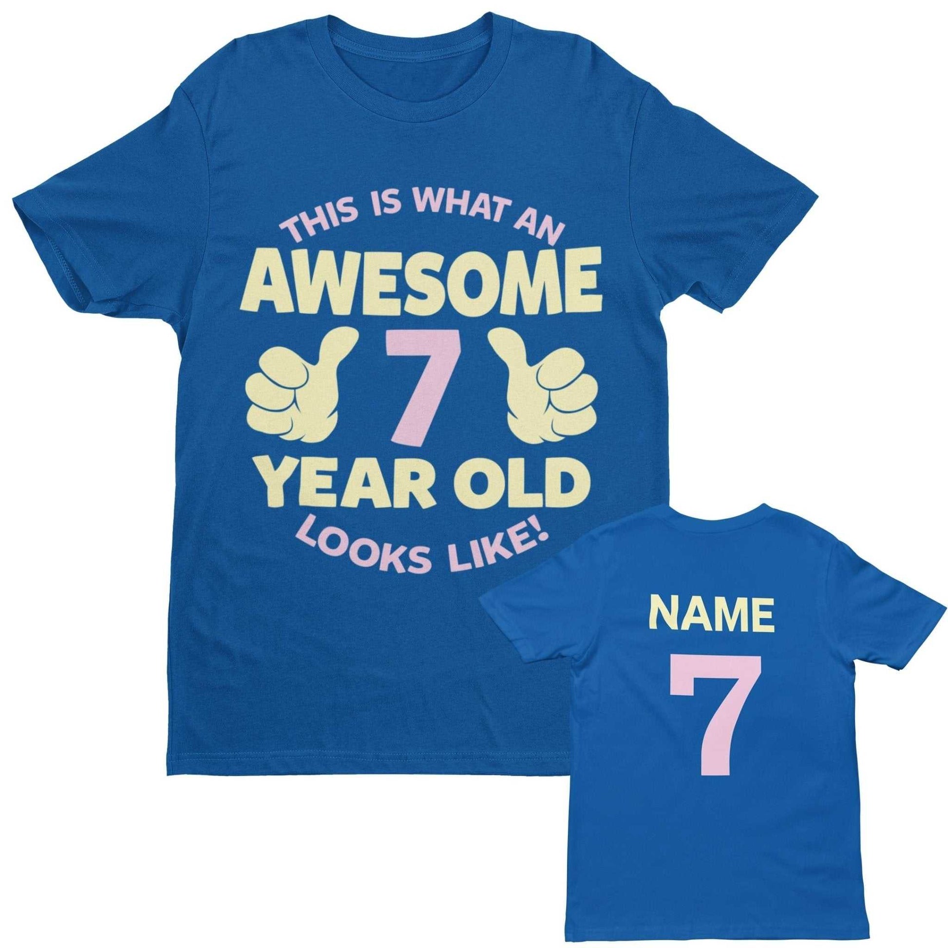 Personalised Girls 7th Birthday T-Shirt Awesome 7 Year Old Name & Age On Back T-Shirt Gift
