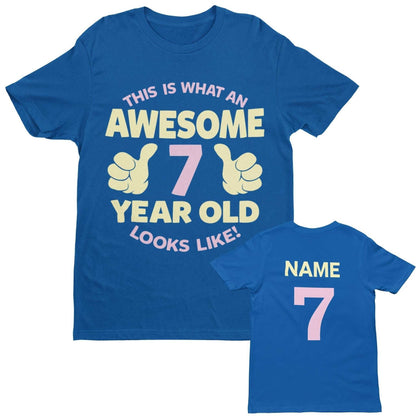 Personalised Girls 7th Birthday T-Shirt Awesome 7 Year Old Name & Age On Back T-Shirt Gift