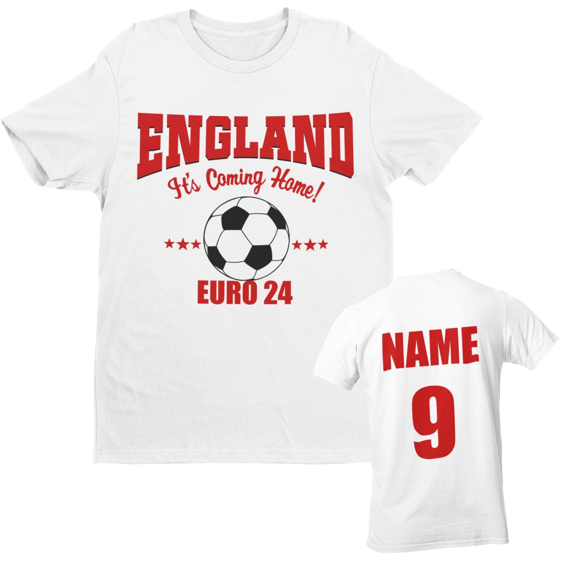 Personalised Kids ENGLAND EURO 2024Personalised Kids ENGLAND EURO 2024 T Shirt with Name and Number on Ba