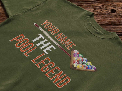 Personalised Pool T-Shirt YOUR NAME The POOL LEGEND Gift Player Pub Funny T-Shirt