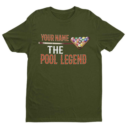 Personalised Pool T-Shirt YOUR NAME The POOL LEGEND Gift Player Pub Funny T-Shirt