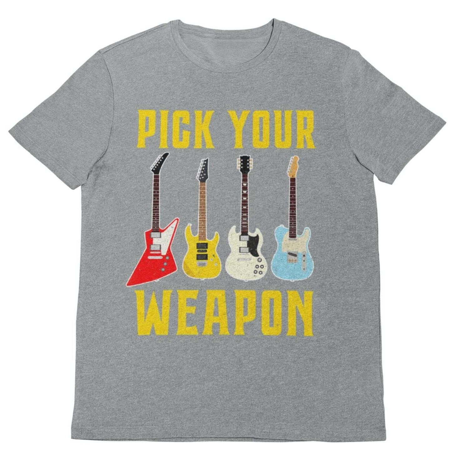 Pick Your Weapon Guitar T-Shirt Colour Design Funny Musician Gift Guitarist Player T-Shirt