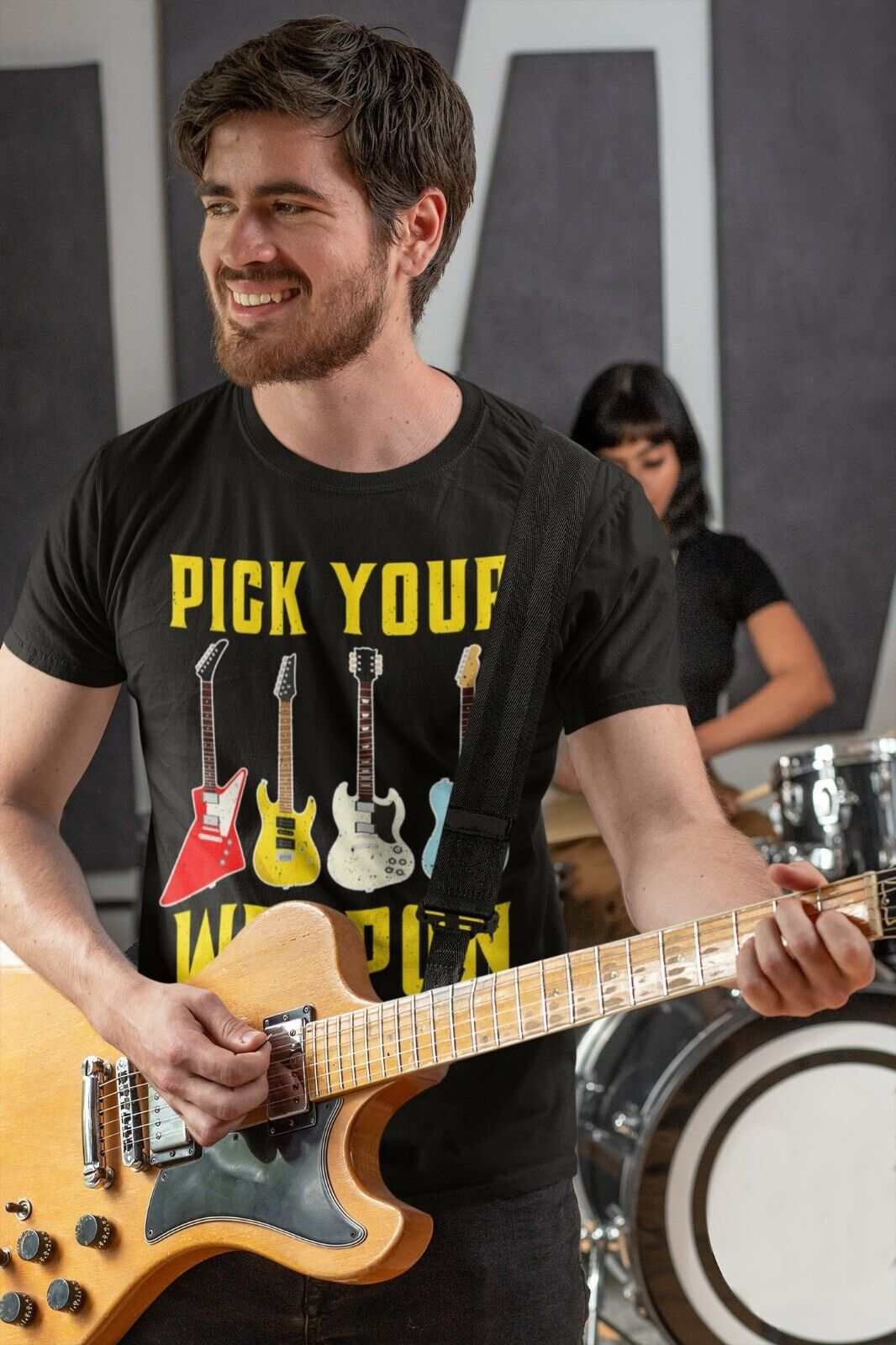 Pick Your Weapon Guitar T-Shirt Colour Design Funny Musician Gift Guitarist Player T-Shirt