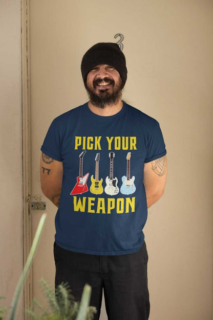 Pick Your Weapon Guitar T-Shirt Colour Design Funny Musician Gift Guitarist Player T-Shirt