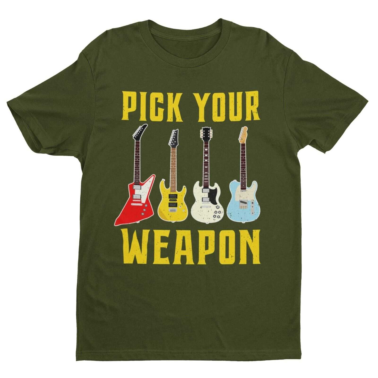 Pick Your Weapon Guitar T-Shirt Colour Design Funny Musician Gift Guitarist Player T-Shirt