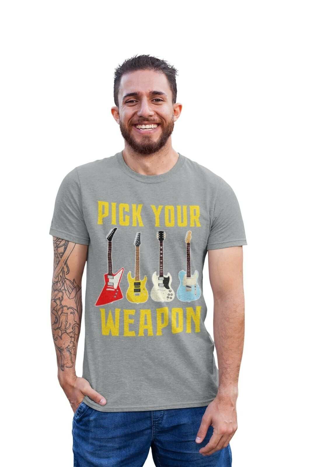 Pick Your Weapon Guitar T-Shirt Colour Design Funny Musician Gift Guitarist Player T-Shirt