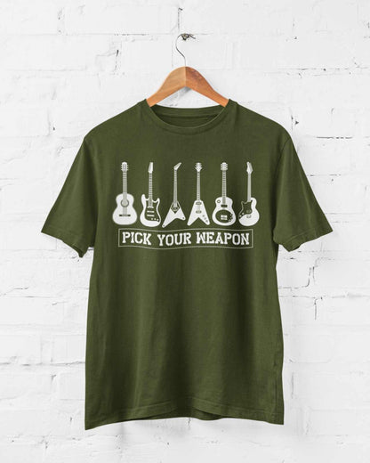 Pick Your Weapon Guitar T-Shirt Funny Musician Gift Guitarist Player Funny T-Shirt