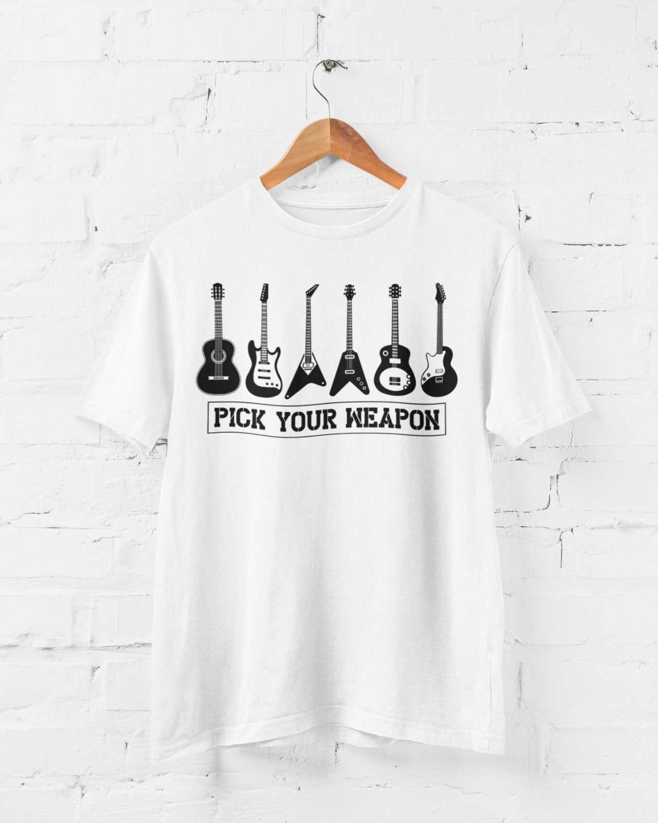 Pick Your Weapon Guitar T-Shirt Funny Musician Gift Guitarist Player Funny T-Shirt