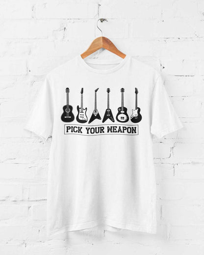Pick Your Weapon Guitar T-Shirt Funny Musician Gift Guitarist Player Funny T-Shirt