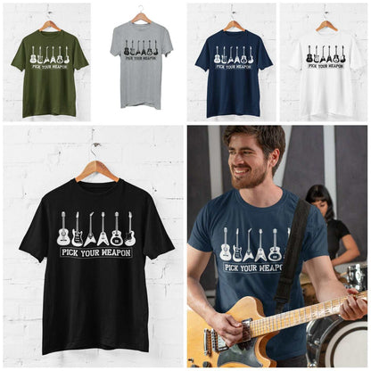 Pick Your Weapon Guitar T-Shirt Funny Musician Gift Guitarist Player Funny T-Shirt