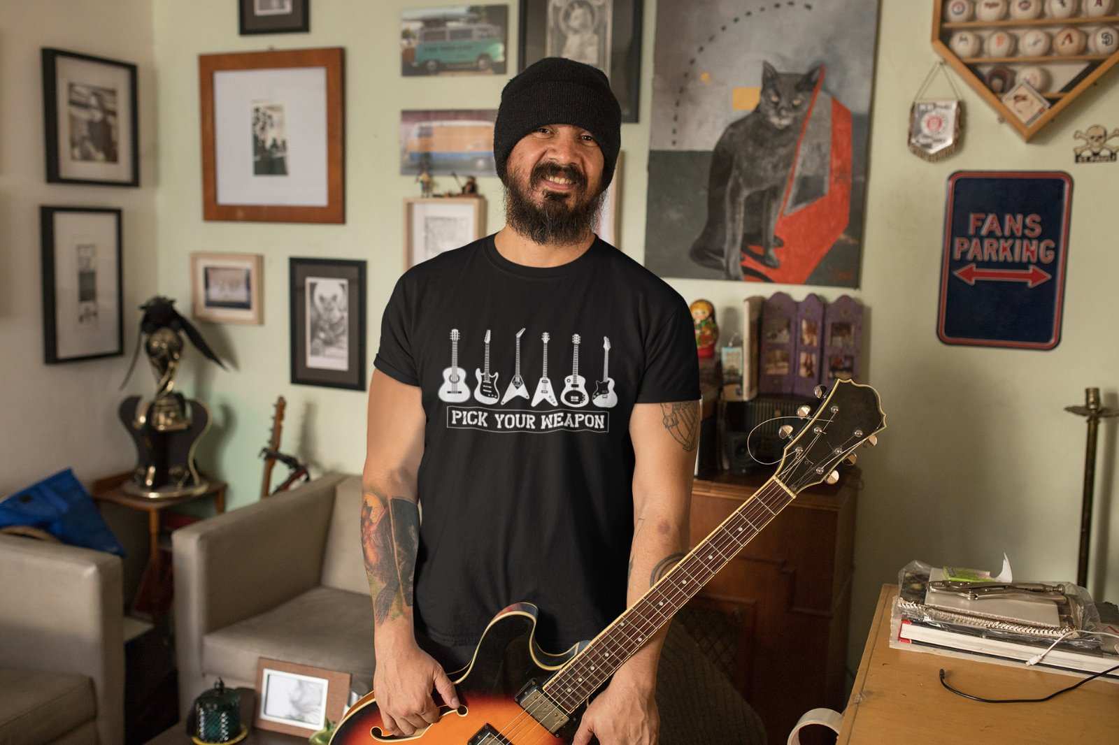 Pick Your Weapon Guitar T-Shirt Funny Musician Gift Guitarist Player Funny T-Shirt