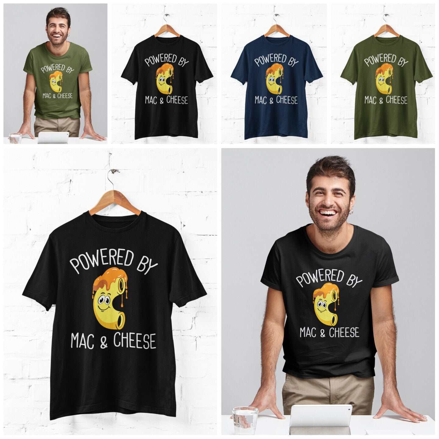 Powered By Mac And Cheese Funny T-Shirt Student Food Novelty Joke Gift T-Shirt