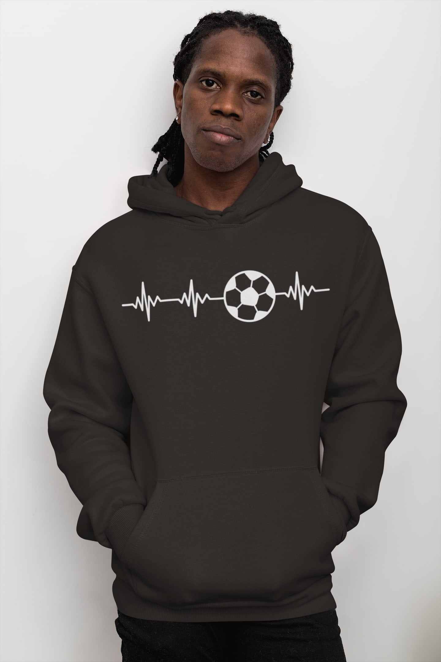 Football Pulse Hoodie Soccer Heartbeat Minimalist Design Hooded Sweatshirt