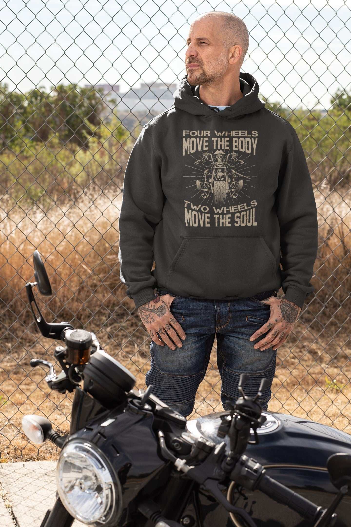 Motorcyclist Biker Hoodie Four Wheels Move The Body 2 Wheels Move The Galaxy Tees