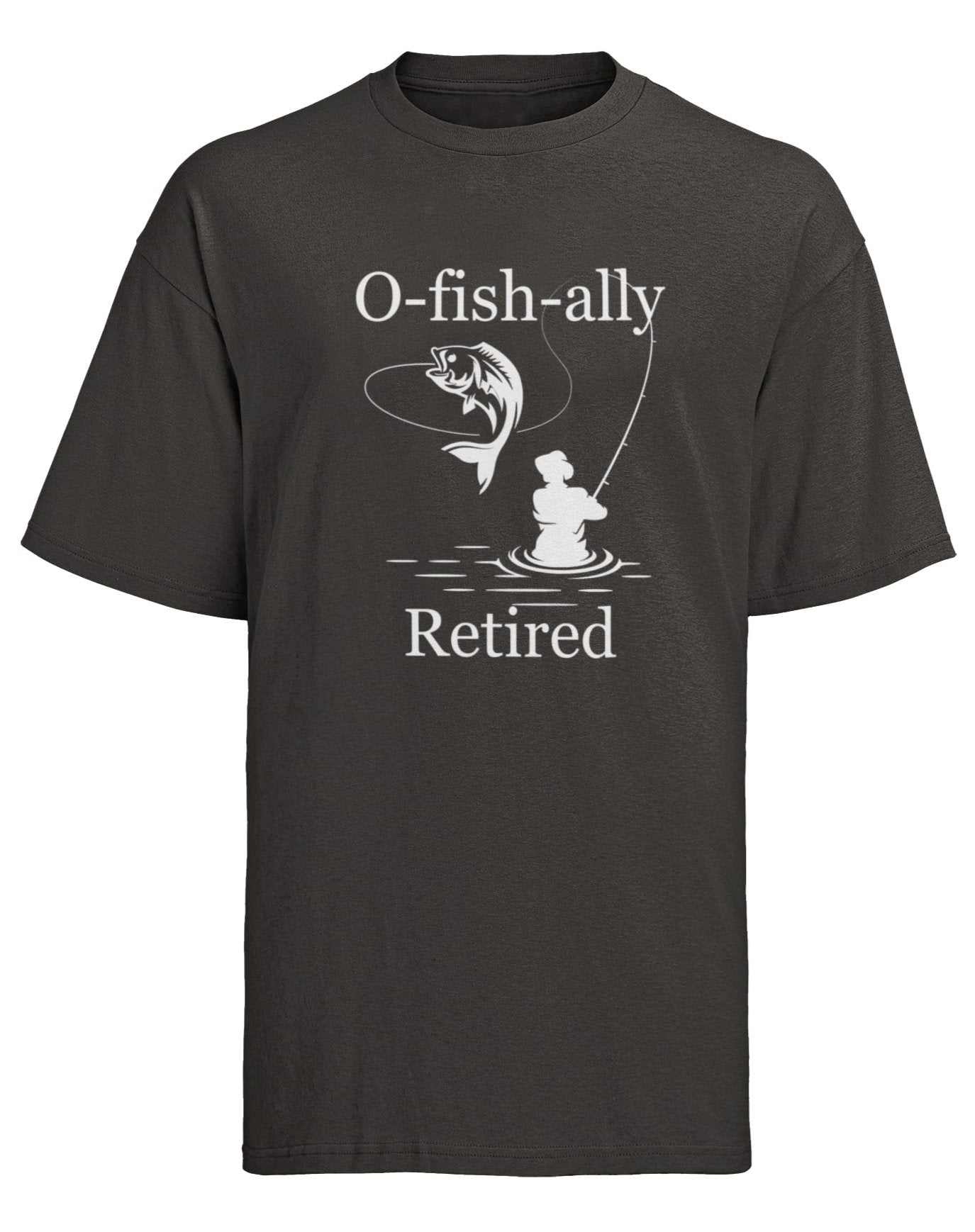 O-Fish-Ally Retired Fishing T-Shirt in Black, front design view