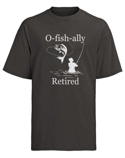 O-Fish-Ally Retired Fishing T-Shirt in Black, front design view
