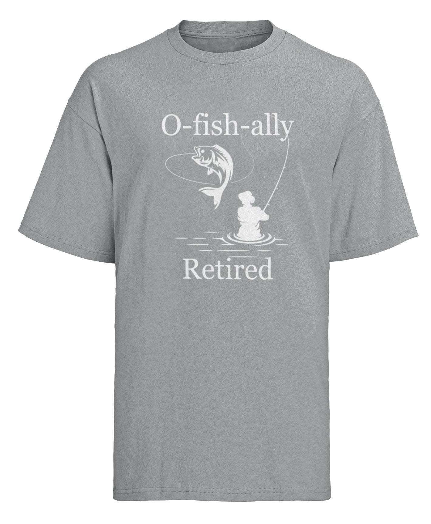 O-Fish-Ally Retired Fishing T-Shirt in Silver Melange, front design view