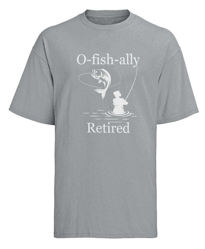 O-Fish-Ally Retired Fishing T-Shirt in Silver Melange, front design view