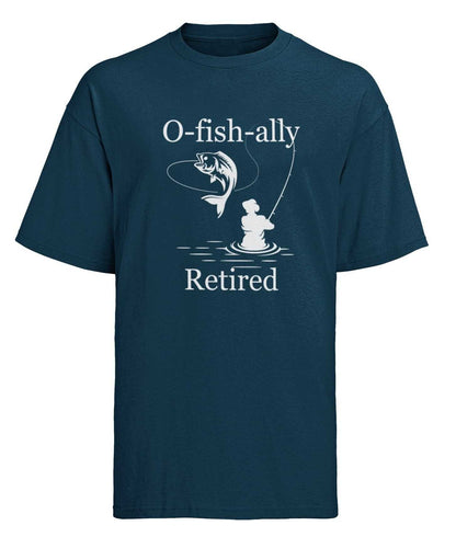 O-Fish-Ally Retired Fishing T-Shirt in Navy, front design view