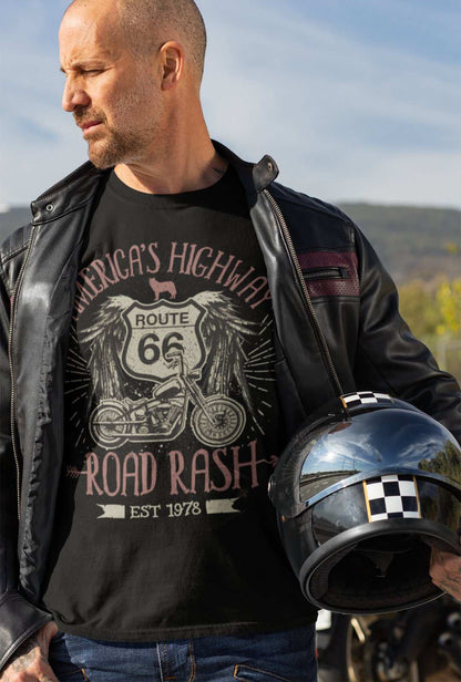 Route 66 America's Highway Road Rash Biker T-Shirt Motorcycle Classic Design T-Shirt Gift