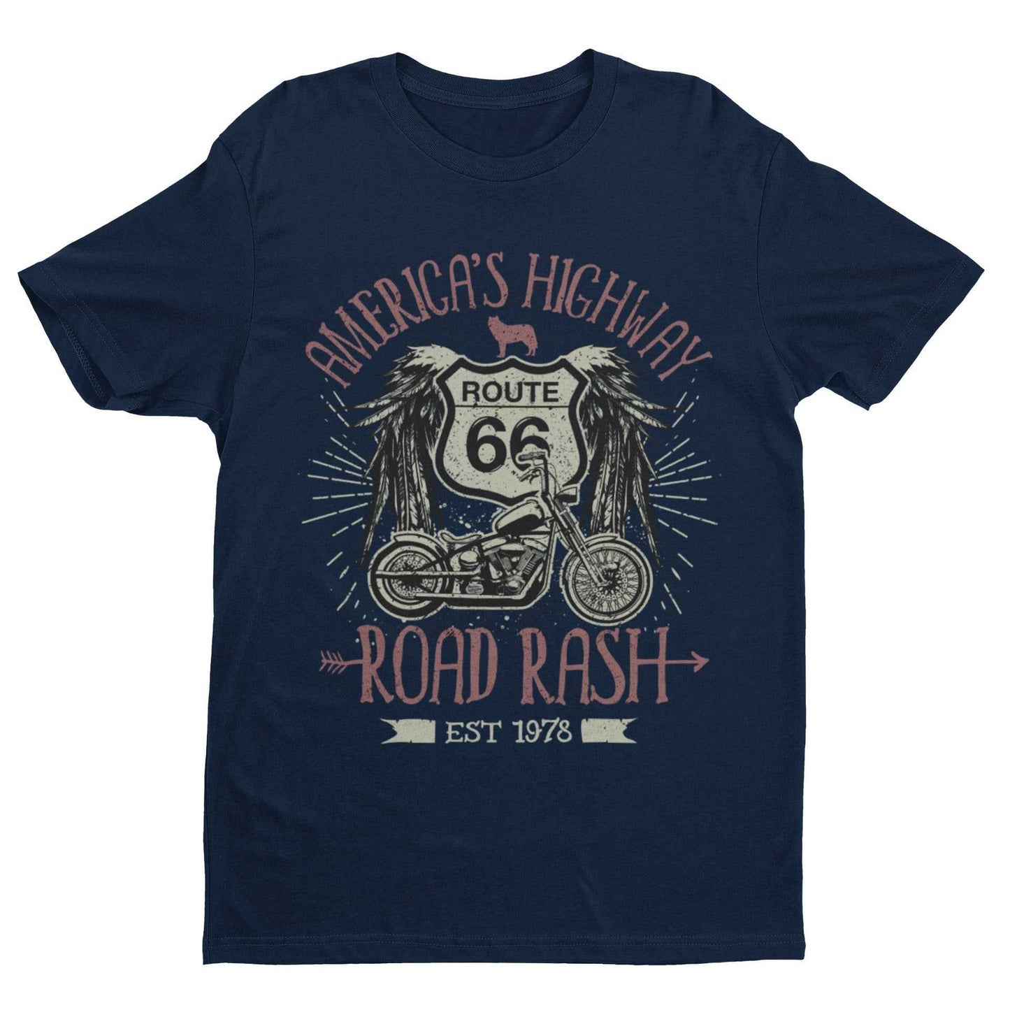 Route 66 America's Highway Road Rash Biker T-Shirt Motorcycle Classic Design T-Shirt Gift
