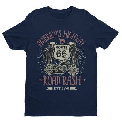 Route 66 America's Highway Road Rash Biker T-Shirt Motorcycle Classic Design T-Shirt Gift