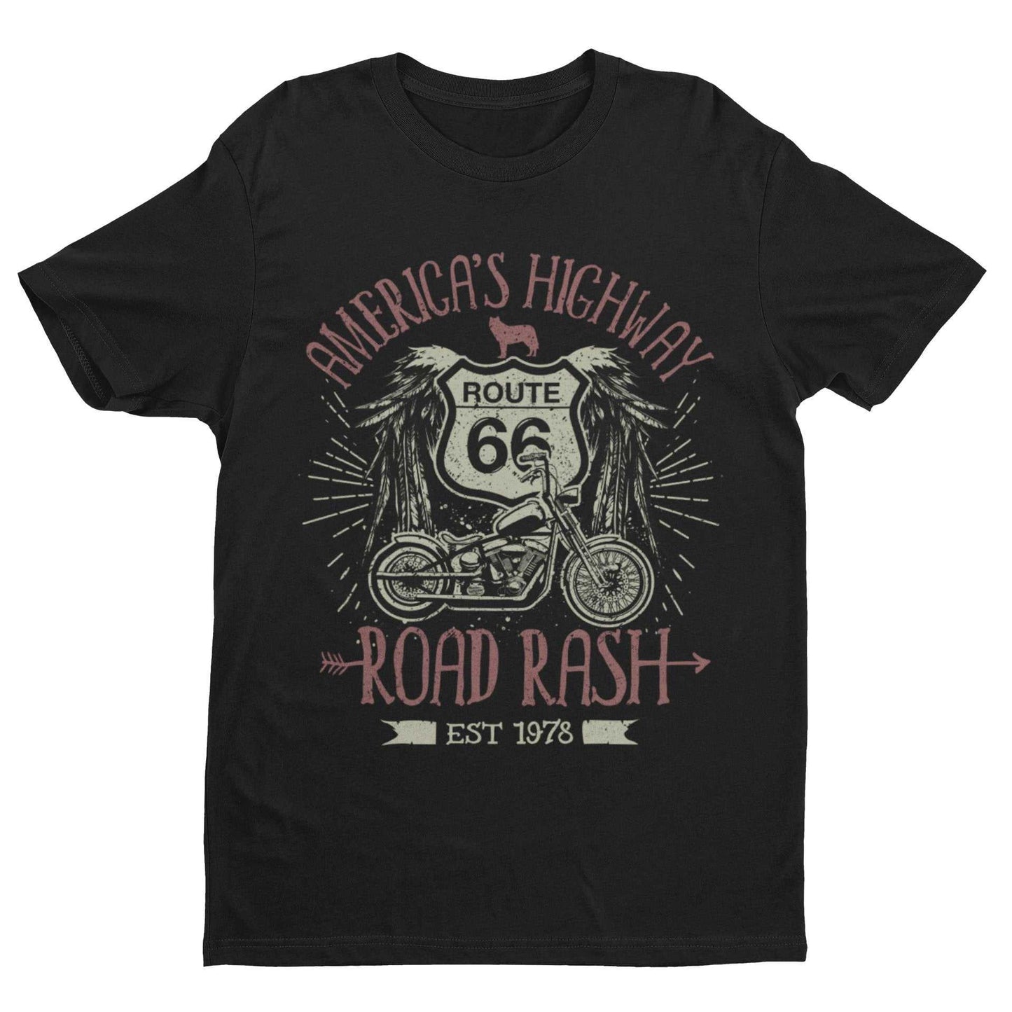 Route 66 America's Highway Road Rash Biker T-Shirt Motorcycle Classic Design T-Shirt Gift