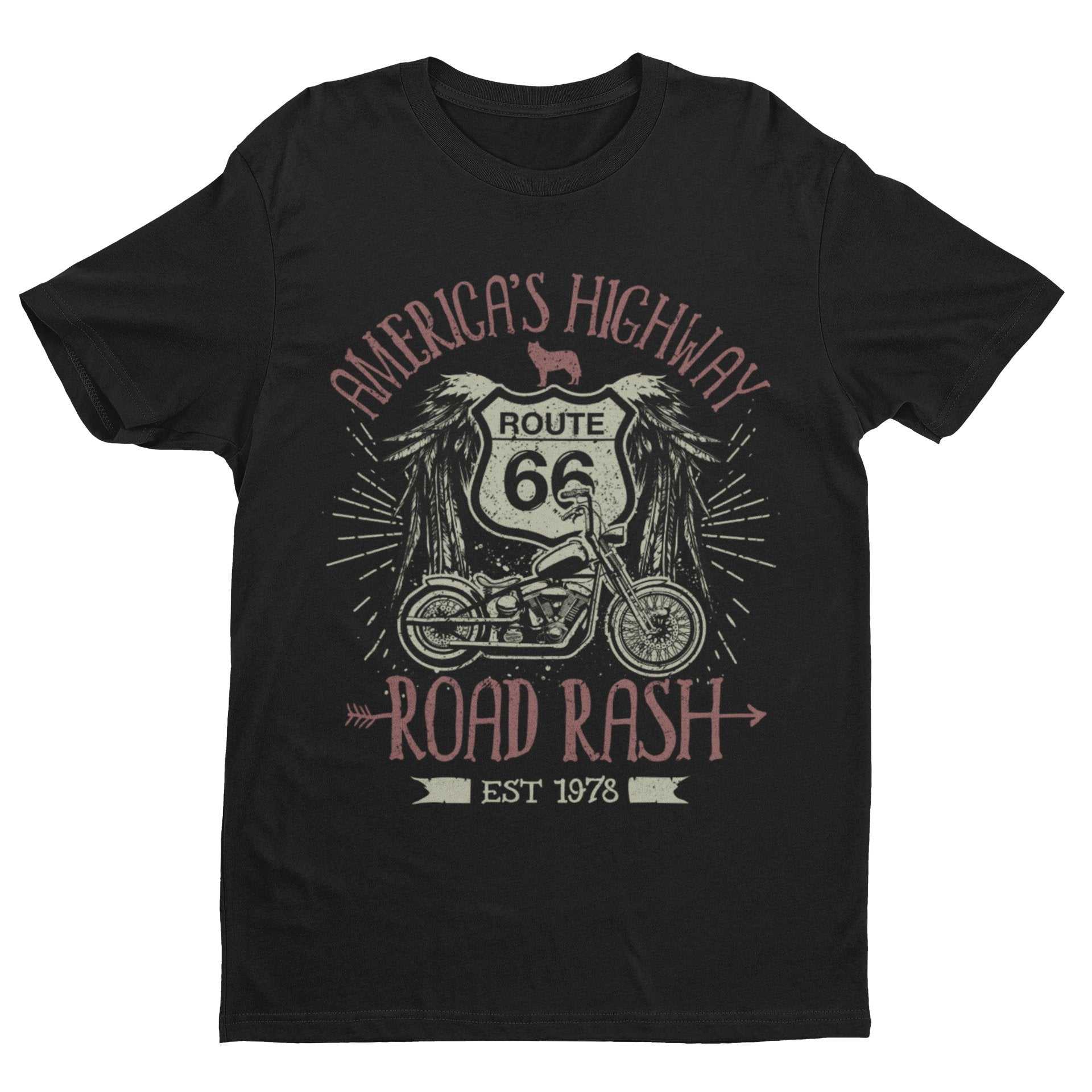 Route 66 America's Highway Road Rash Biker T-Shirt Motorcycle Classic Design T-Shirt Gift
