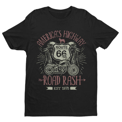 Route 66 America's Highway Road Rash Biker T-Shirt Motorcycle Classic Design T-Shirt Gift