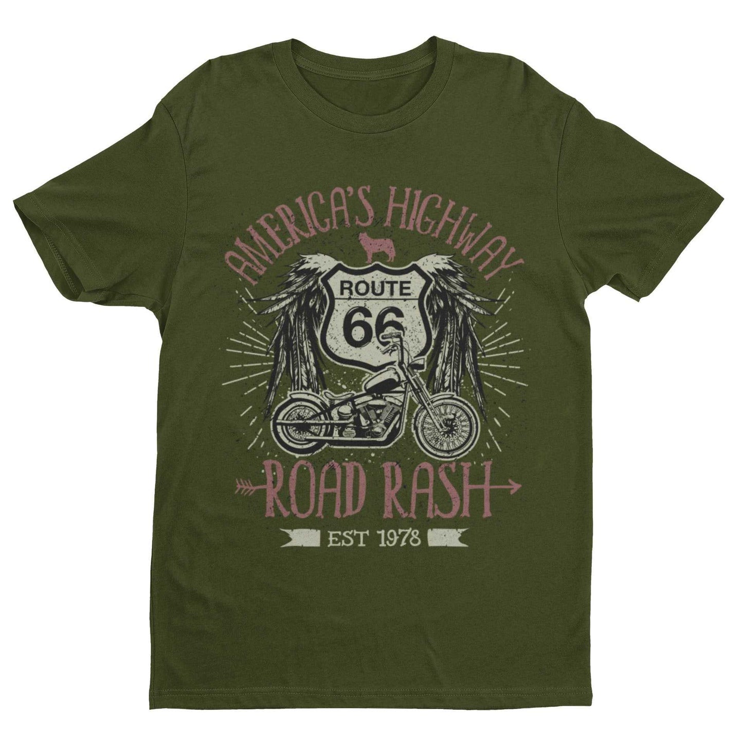 Route 66 America's Highway Road Rash Biker T-Shirt Motorcycle Classic Design T-Shirt Gift