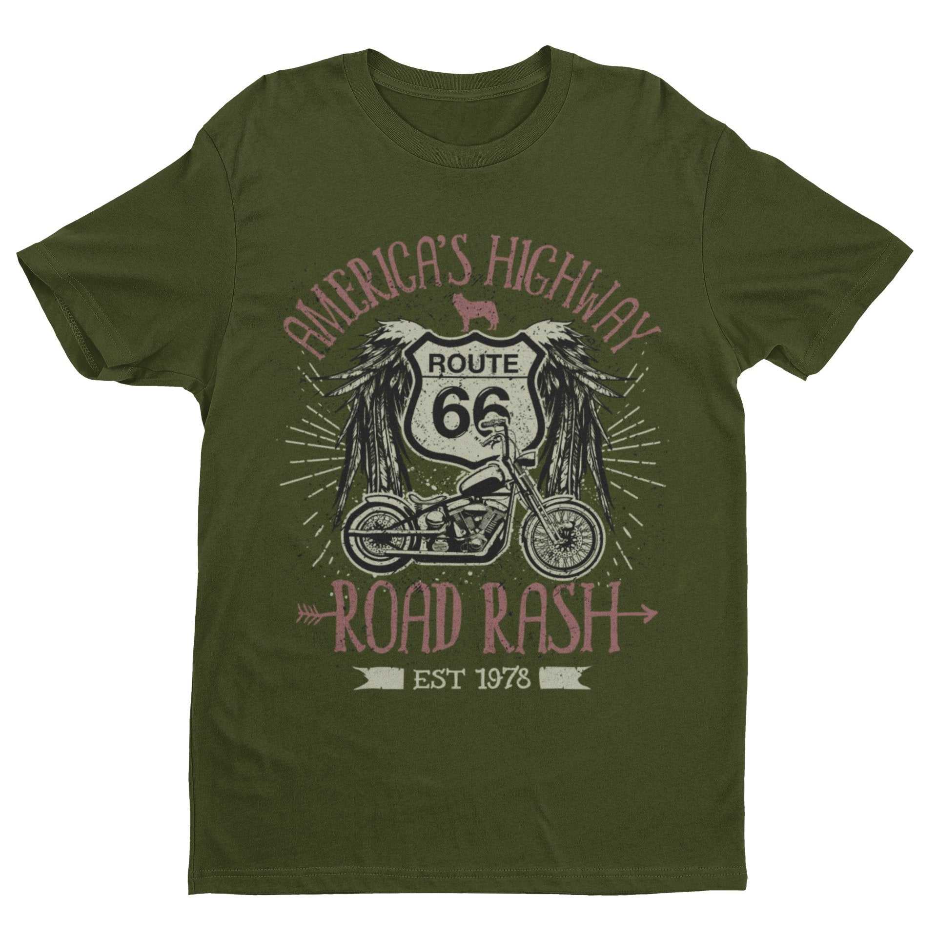 Route 66 America's Highway Road Rash Biker T-Shirt Motorcycle Classic Design T-Shirt Gift