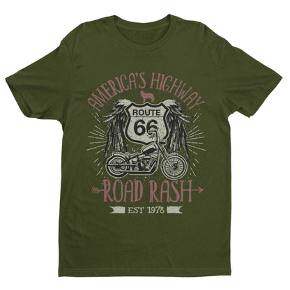 Route 66 America's Highway Road Rash Biker T-Shirt Motorcycle Classic Design T-Shirt Gift