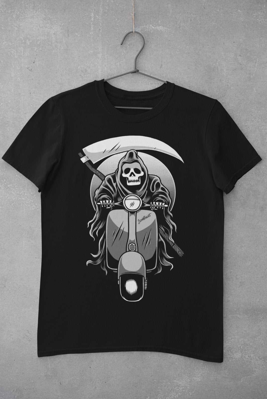Scooter Reaper Biker T-Shirt Grim Skull Scythe Classic Design Motorcycle Classic T-Shirt Gift