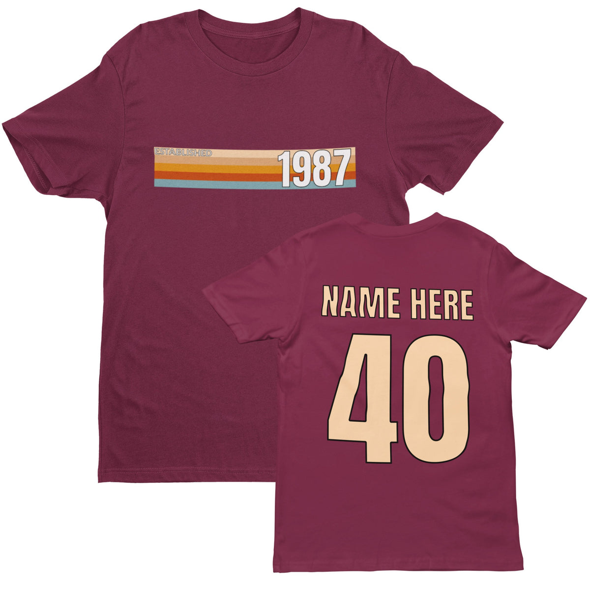 Personalised 40th Birthday T-Shirt - Established 1987 Vintage