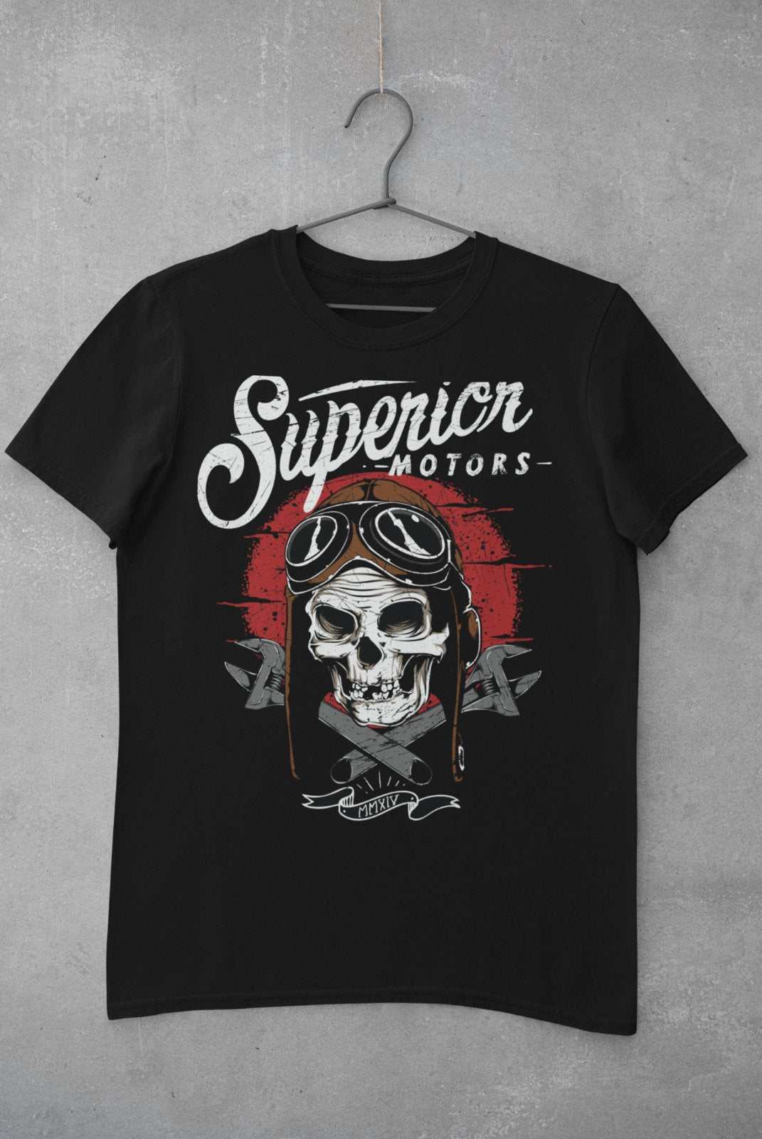Superior Motors Biker T-Shirt Skull Spanners Classic Motorcycle Mechanic Design T-Shirt Gift
