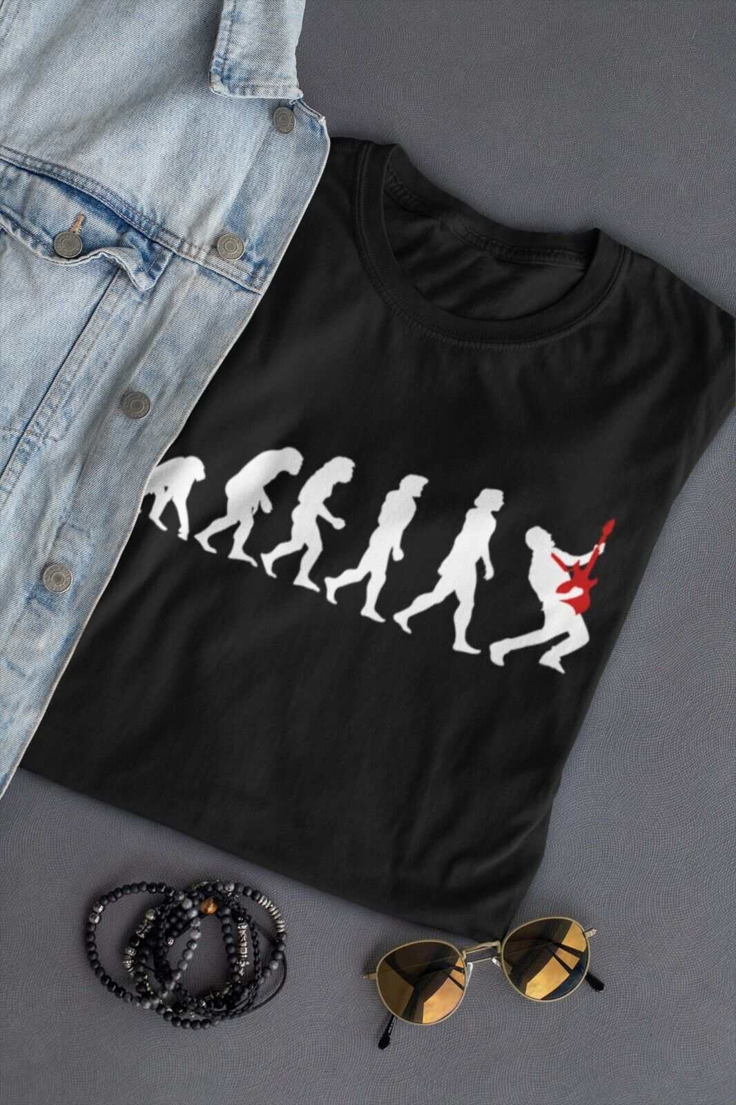 The Evolution Of GUITAR Funny Guitarist T-Shirt Darwin Ape To Man Gift T-Shirt