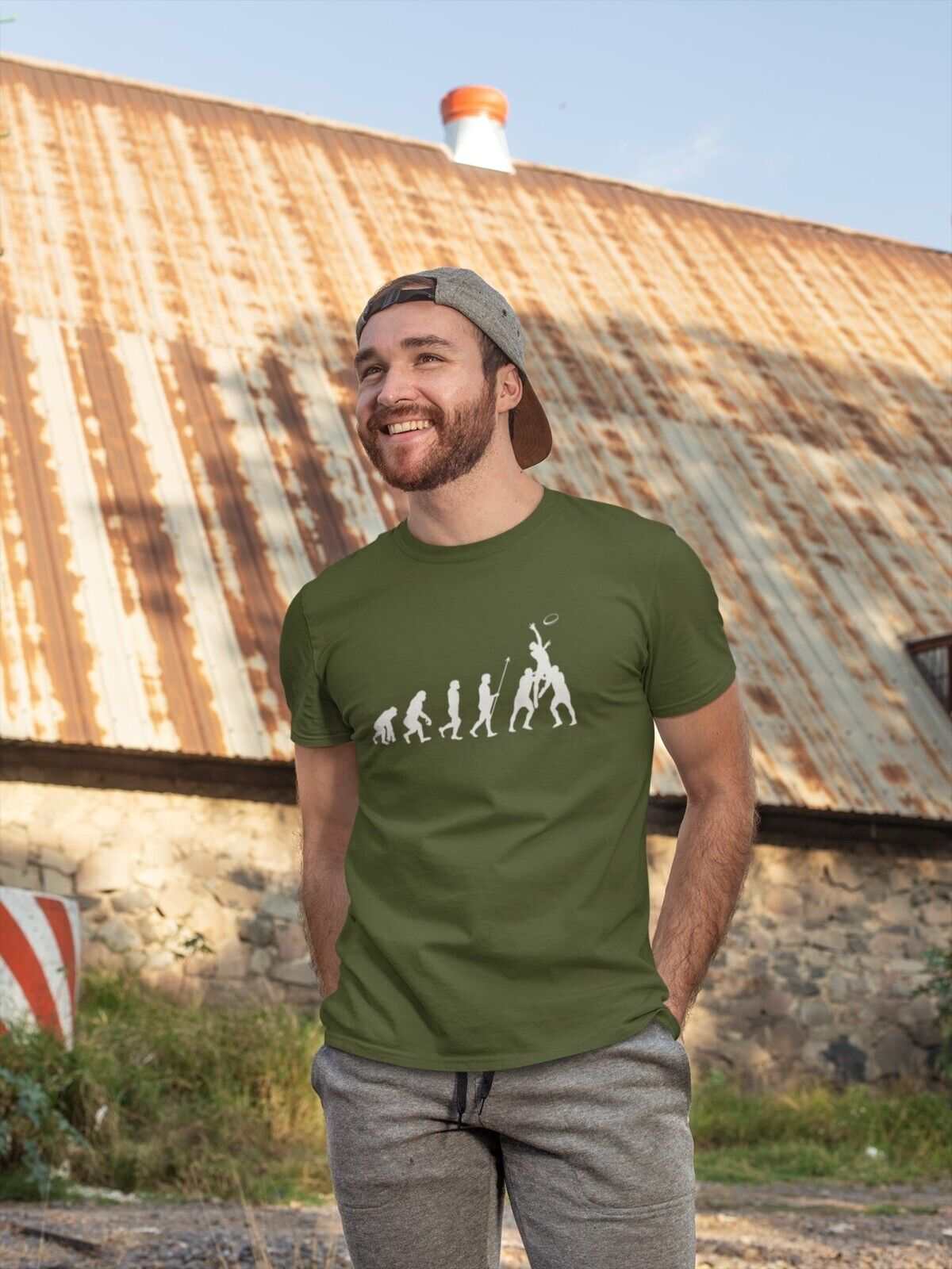 The Evolution of RUGBY T-Shirt Ape To Man Darwin Funny Top Gift Lineout T-Shirt