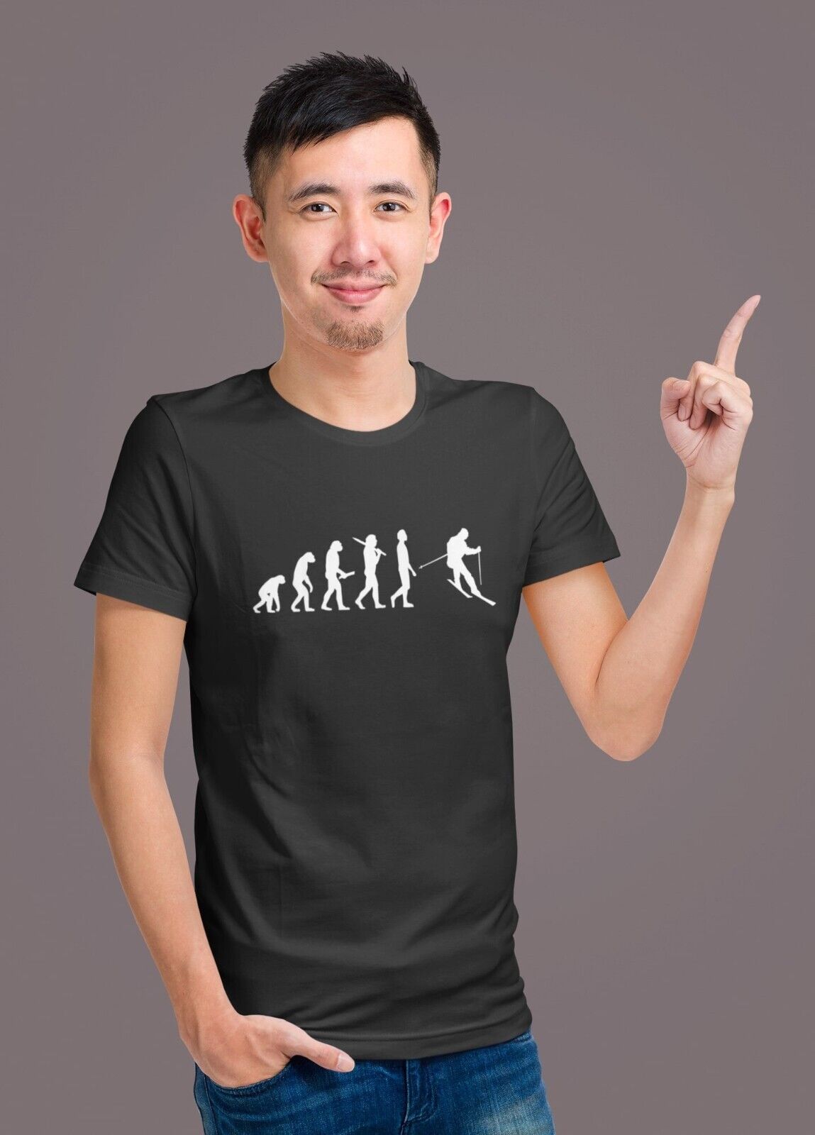 The Evolution of SKIING Funny T-Shirt Ape To Man Darwin Design For Skiers Slope T-Shirt