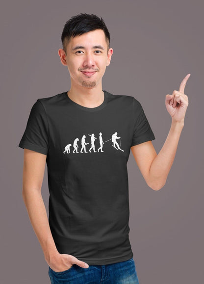 The Evolution of SKIING Funny T-Shirt Ape To Man Darwin Design For Skiers Slope T-Shirt