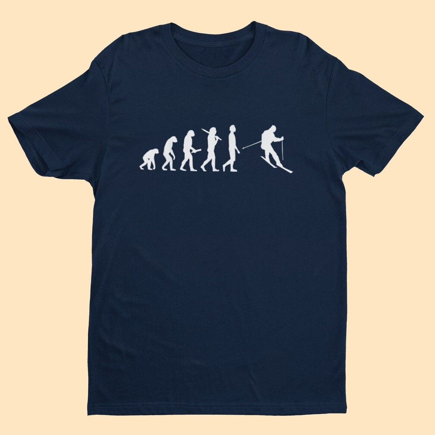 The Evolution of SKIING Funny T-Shirt Ape To Man Darwin Design For Skiers Slope T-Shirt