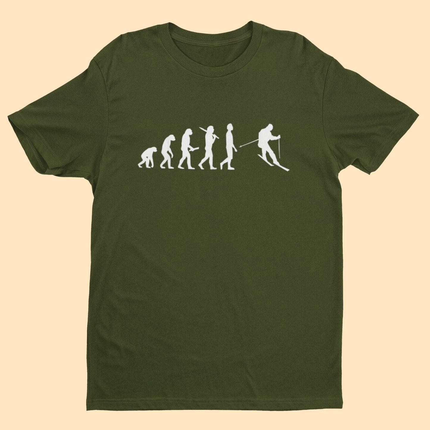 The Evolution of SKIING Funny T-Shirt Ape To Man Darwin Design For Skiers Slope T-Shirt