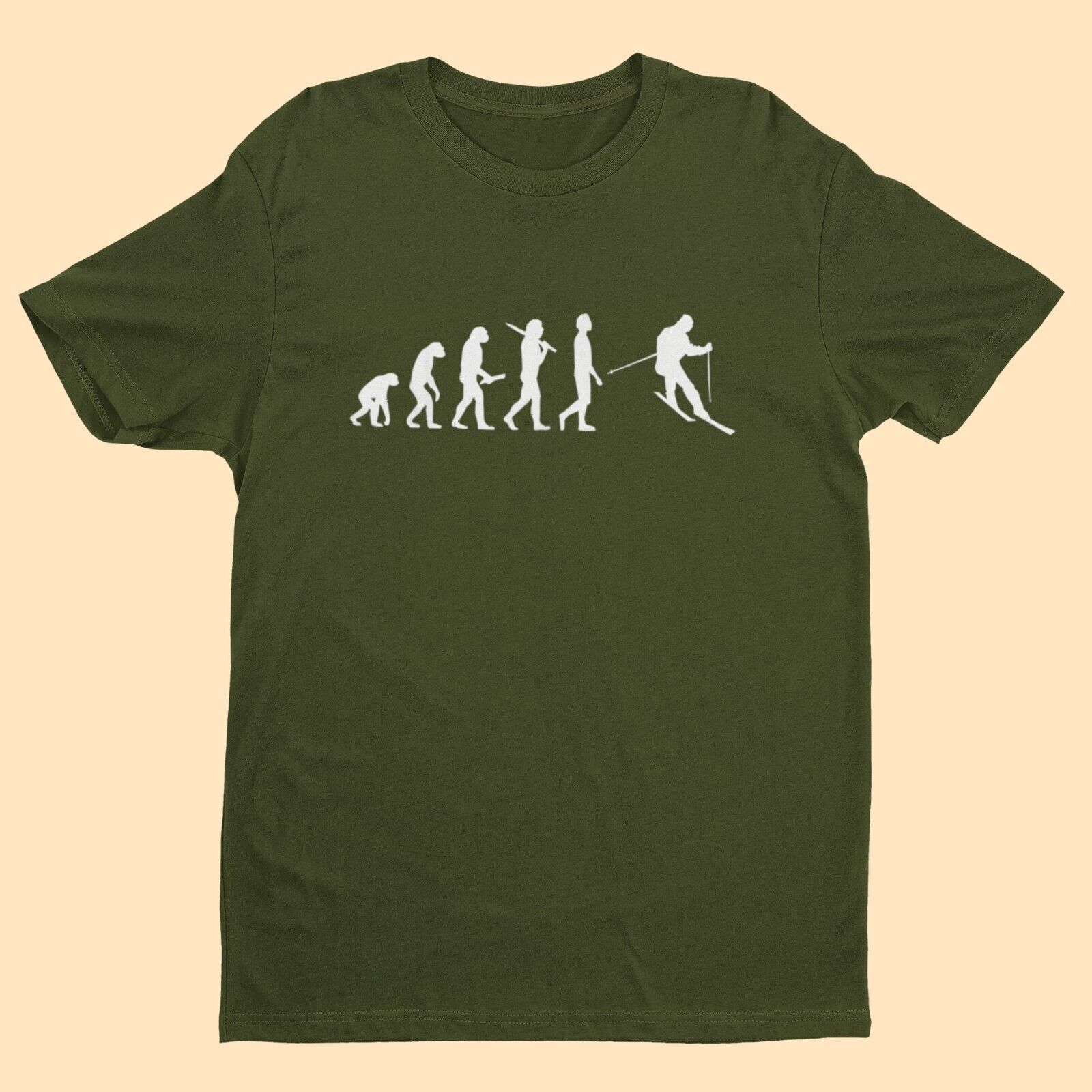 The Evolution of SKIING Funny T-Shirt Ape To Man Darwin Design For Skiers Slope T-Shirt