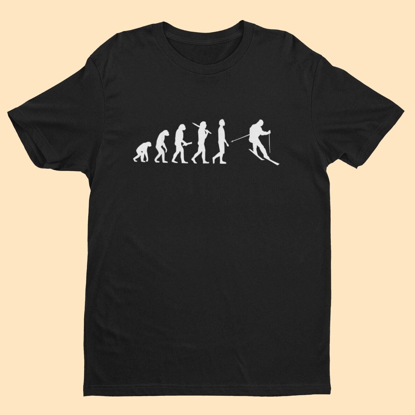 The Evolution of SKIING Funny T-Shirt Ape To Man Darwin Design For Skiers Slope T-Shirt