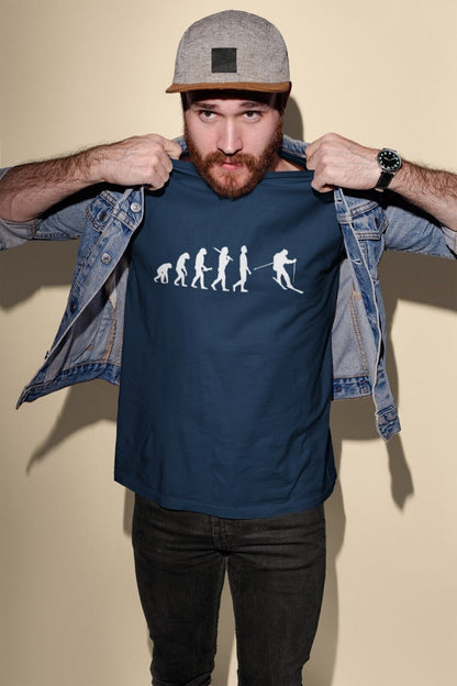 The Evolution of SKIING Funny T-Shirt Ape To Man Darwin Design For Skiers Slope T-Shirt