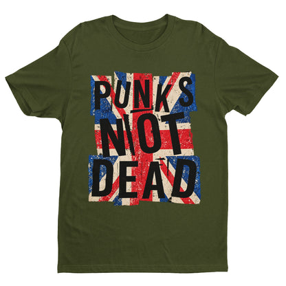 Punks Not Dead T-Shirt - Distressed Union Jack Punk Rock Tee