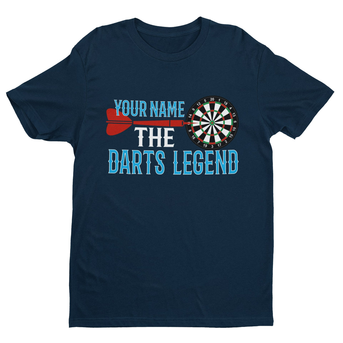 The Darts Legend personalised name design on a unisex T-shirt mockup